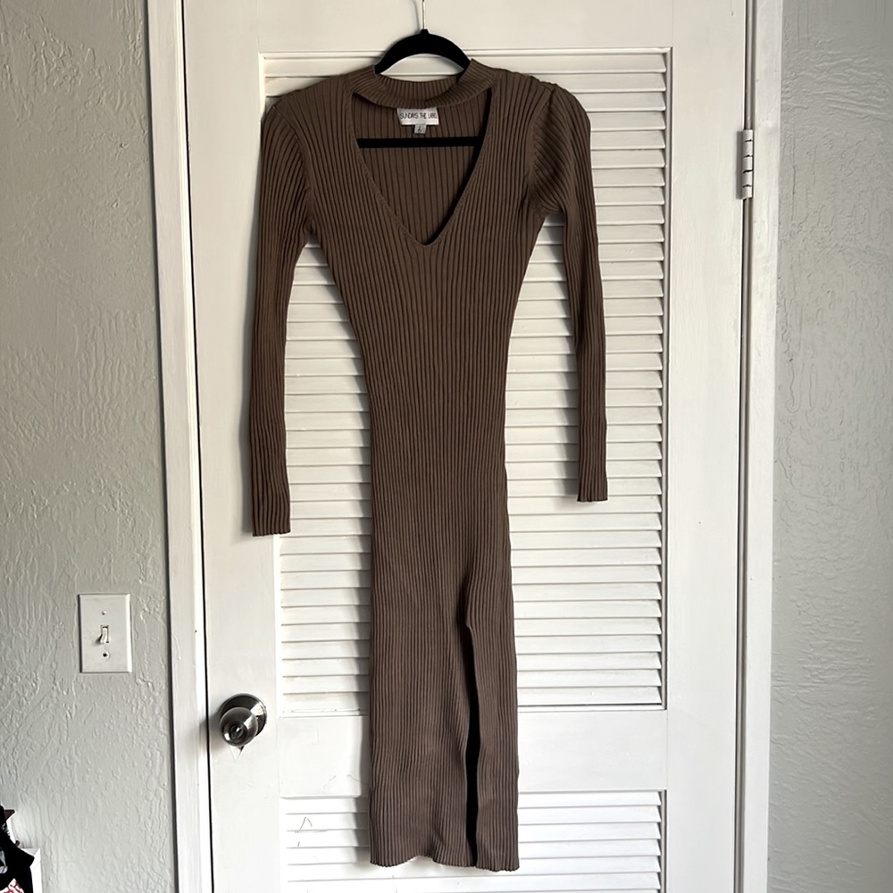 Sundays the label brown ribbed midi dress